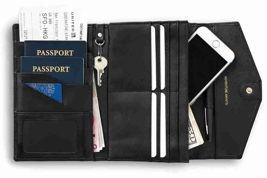 15 Must-have Travel Essentials for Men (Where to buy) 5 leather luxury travel passport wallet organizer rfid blocking travel document holder black color womens