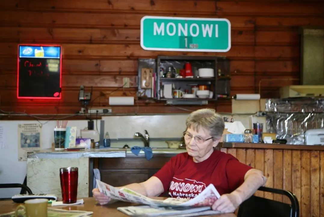 Inside the Monowi Tavern Elsie sells T shirts